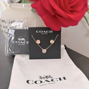 NWT Coach Open Circle Necklace And Tea Rose Stud Earrings Set